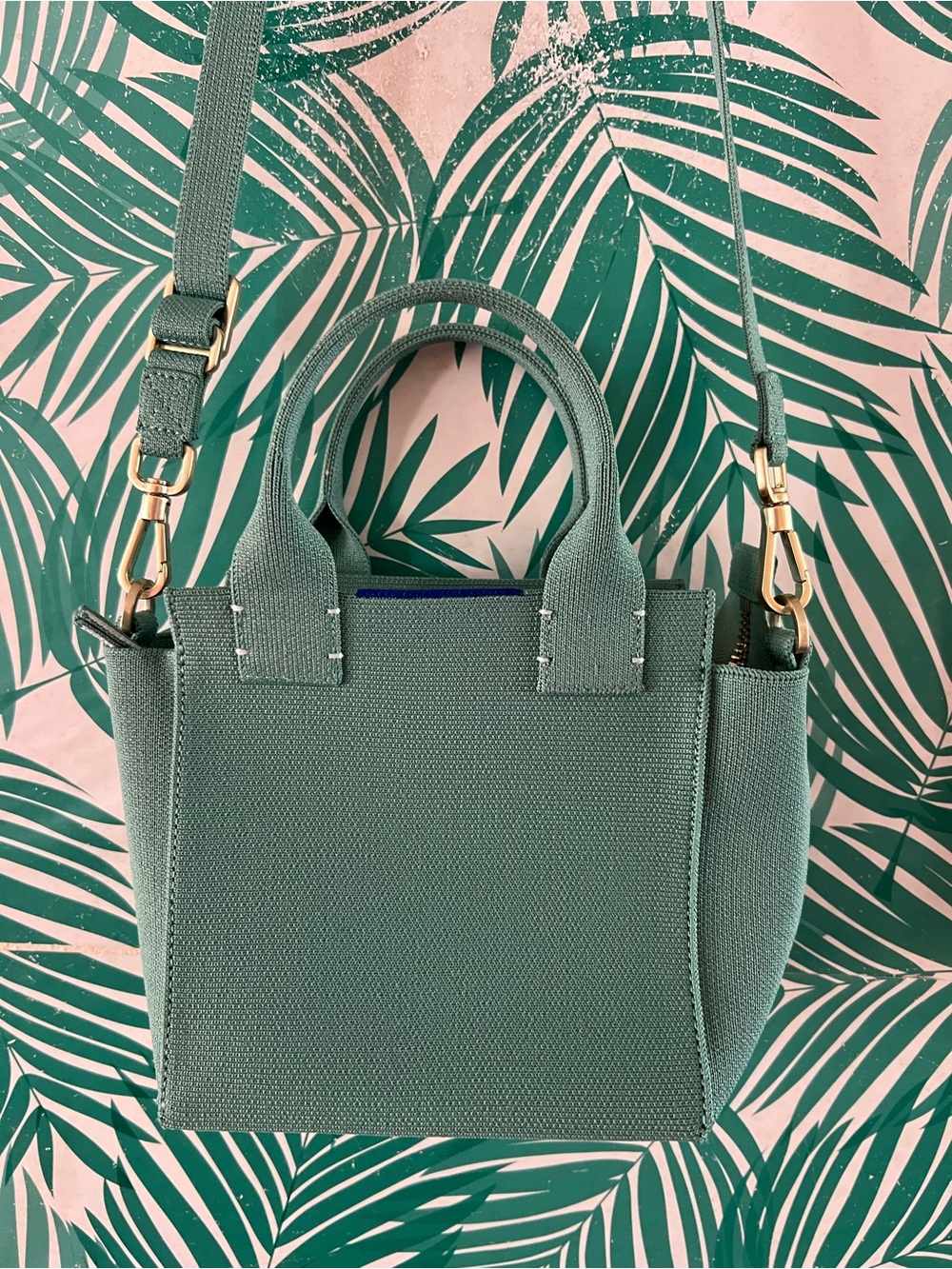 Rothy’s Original Mini Bag in Juniper Green NWOT Gold brushed hardware crossbody